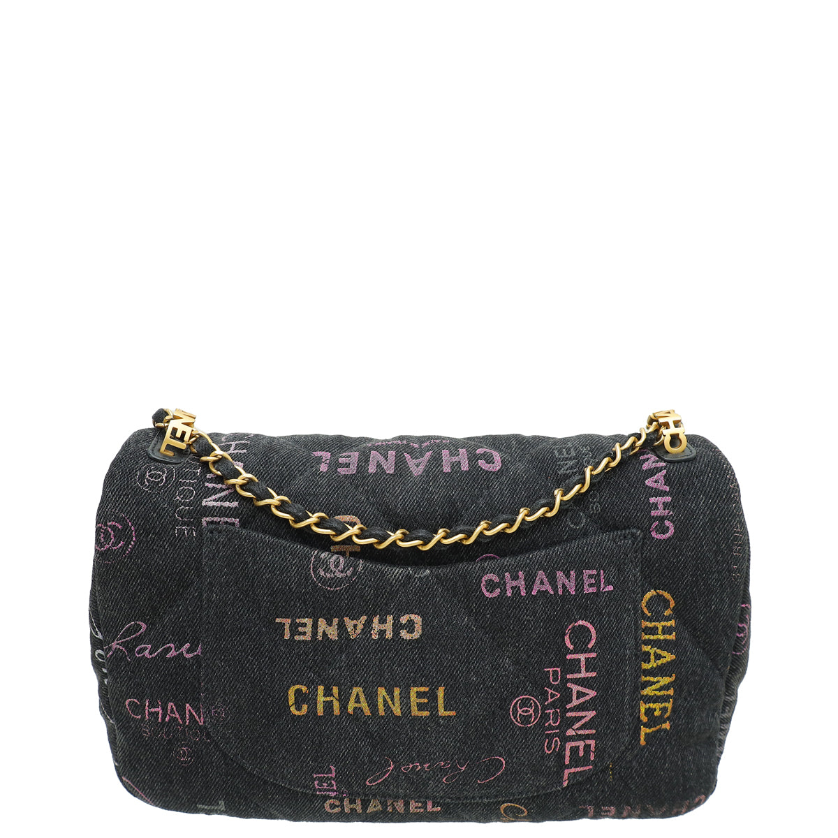 Chanel Black CC Denim Logo Print Small Flap Bag-Chanel-THE CLOSET