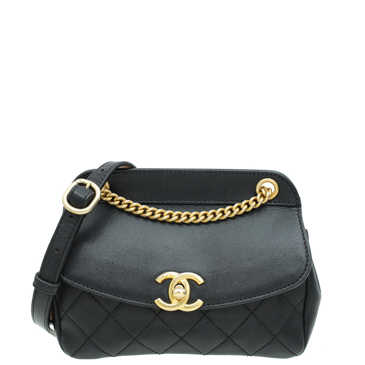 Chanel Black CC Quilted Curved Flap Bag