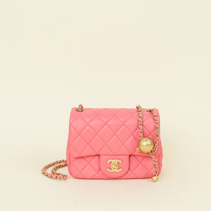 Chanel Coral Pink Mini Square CC Pearl Crush Flap Bag