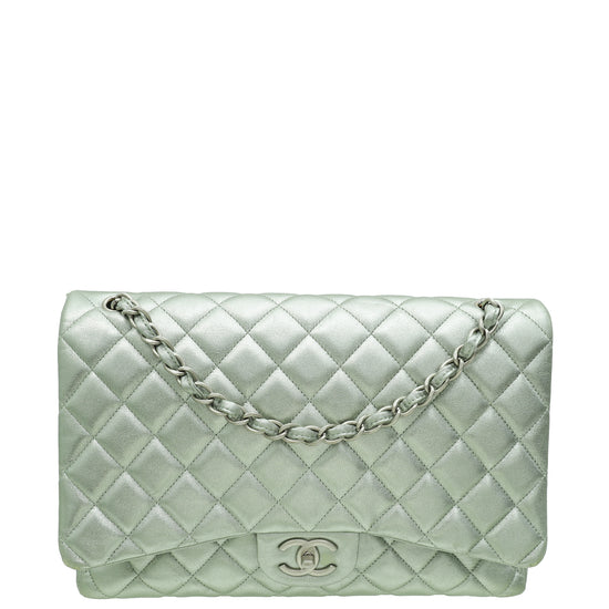 Chanel Metallic Light Mint CC Classic Double Flap Maxi Bag