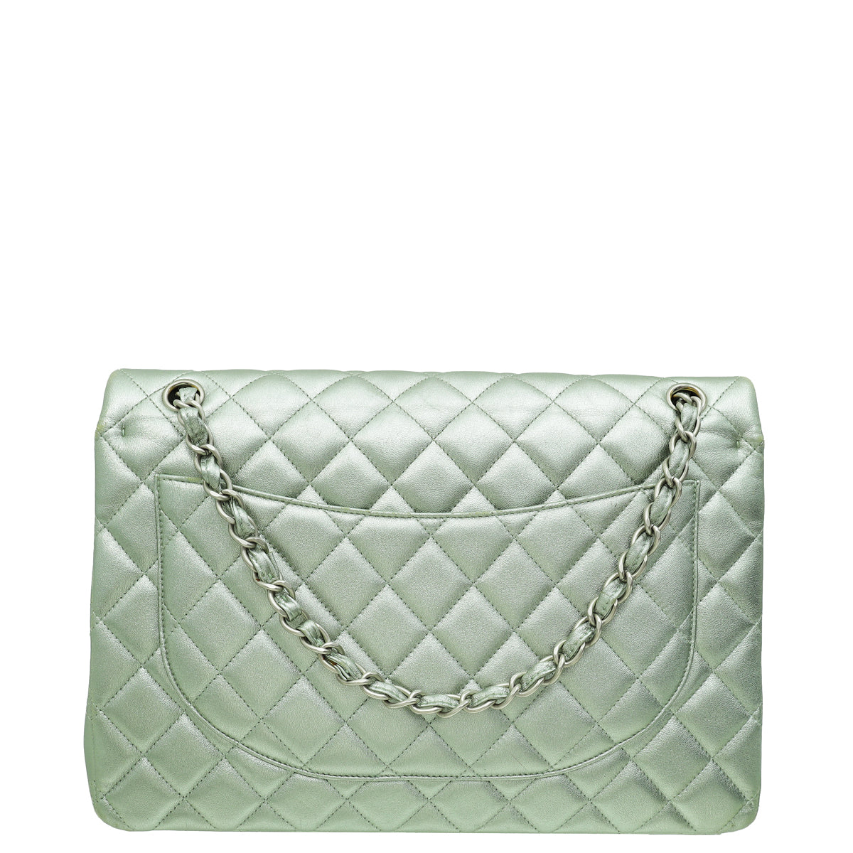 Chanel Metallic Light Mint CC Classic Double Flap Maxi Bag