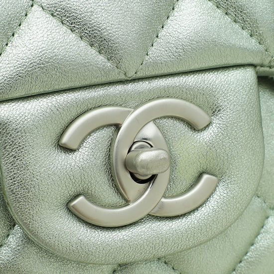 Chanel Metallic Light Mint CC Classic Double Flap Maxi Bag