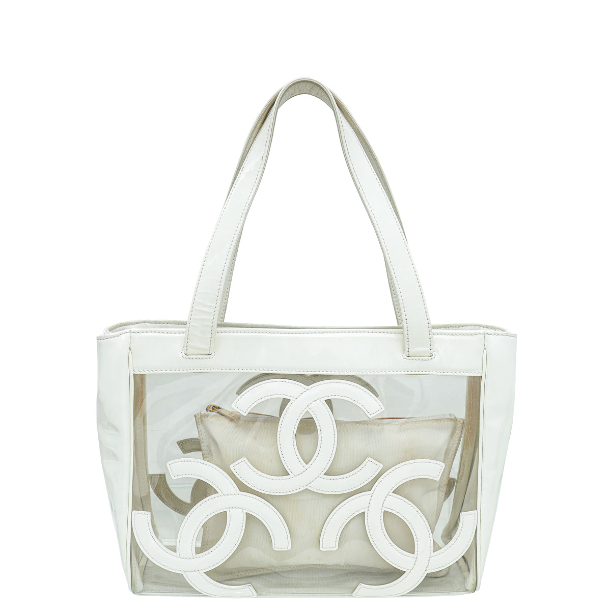 Chanel White CC Vinyl Logo Beach Tote Bag-Chanel-THE CLOSET
