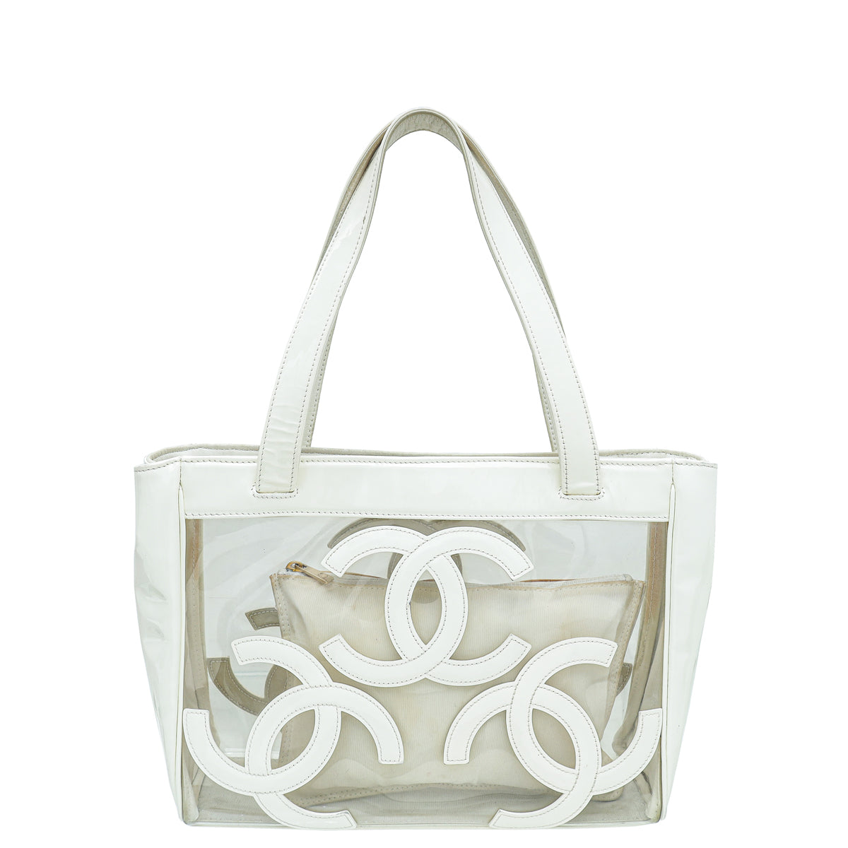 Chanel White CC Vinyl  Logo Beach Tote Bag