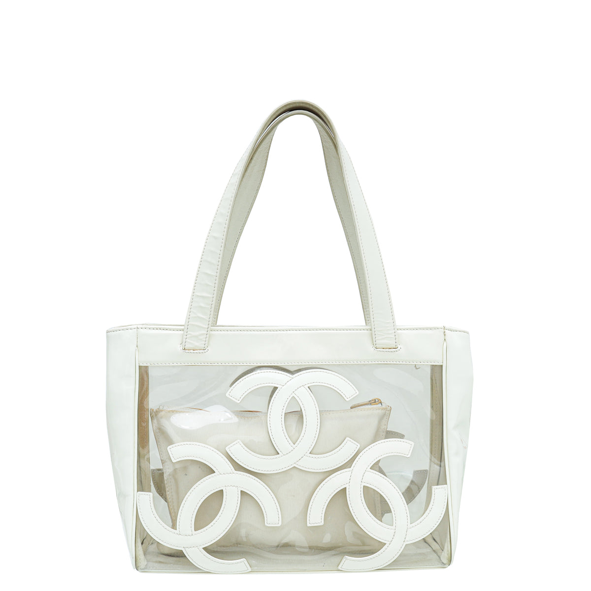 Chanel White CC Vinyl Logo Beach Tote Bag-Chanel-THE CLOSET