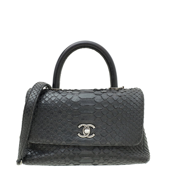 Chanel Black CC Coco Handle Python Mini Bag