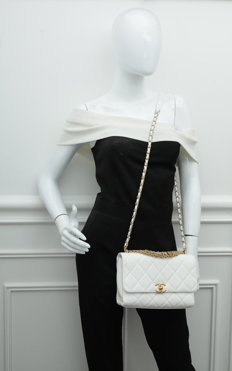 Chanel White Crystal Logo Chain Flap Small Bag – THE CLOSET