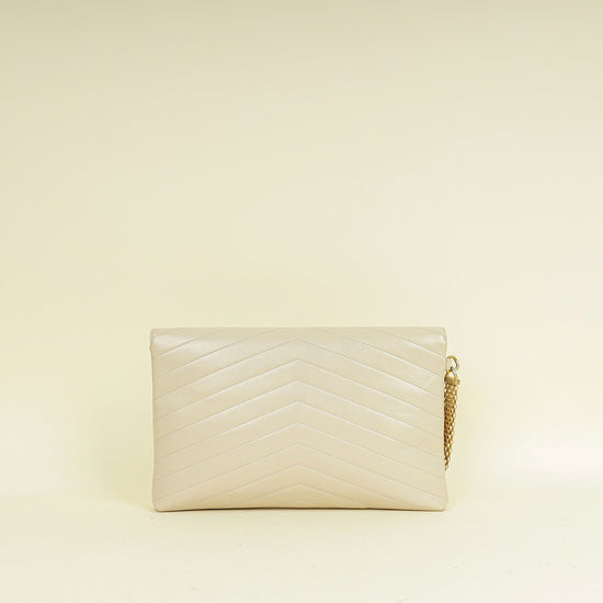 Chanel Light Beige CC Chevron Medal Flap Clutch