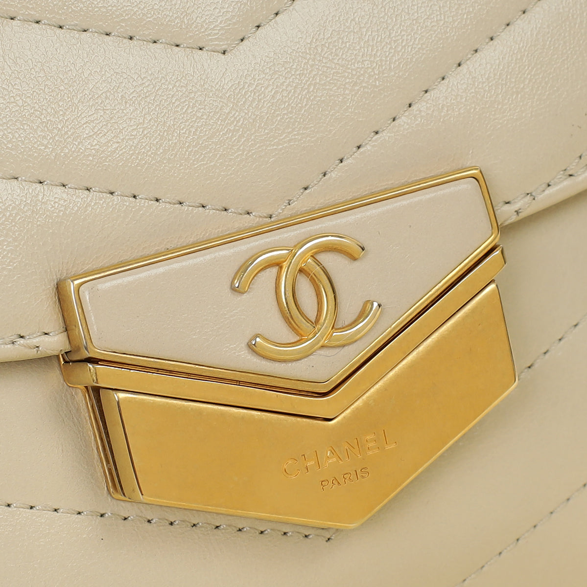 Chanel Light Beige CC Chevron Medal Flap Clutch