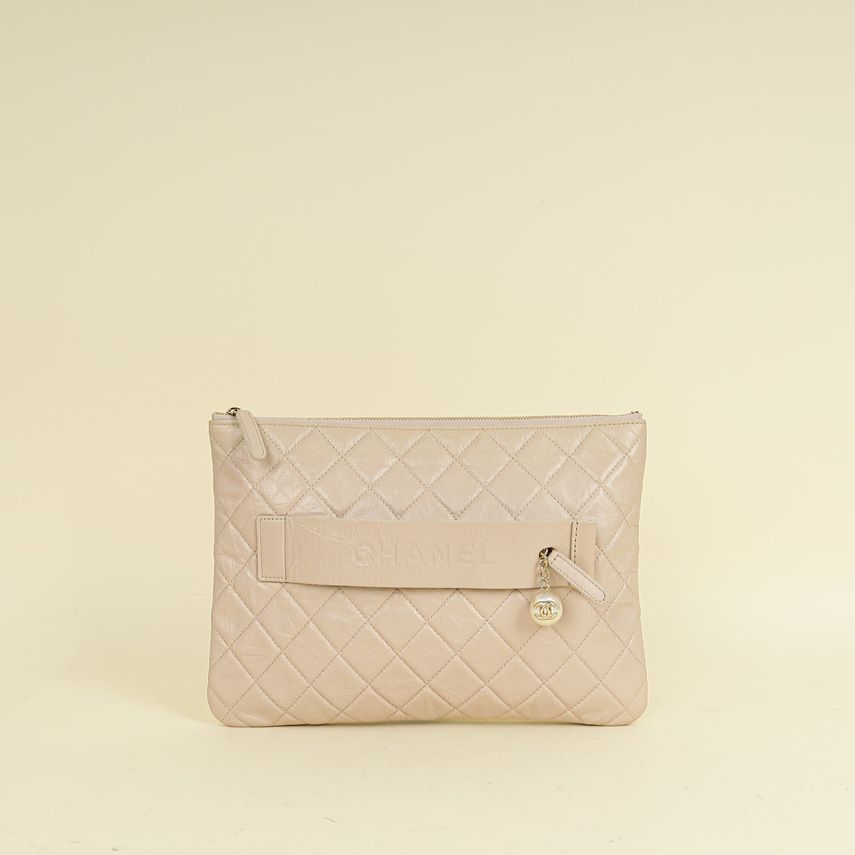Chanel Beige Pink Logo Night By The C Pouch Clutch