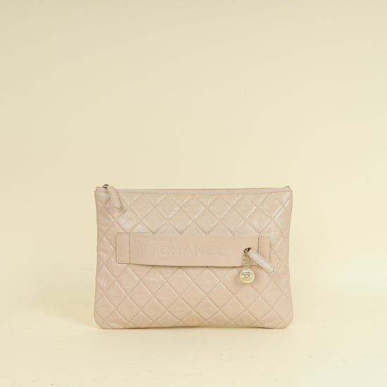 Chanel Beige Pink Logo Night By The C Pouch Clutch