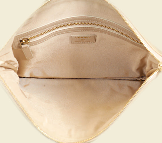 Chanel Beige Pink Logo Night By The C Pouch Clutch