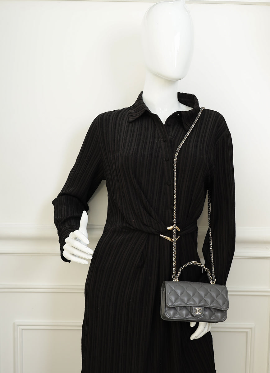 Chanel Grey CC Top Handle Flap Phone Holder With Chain