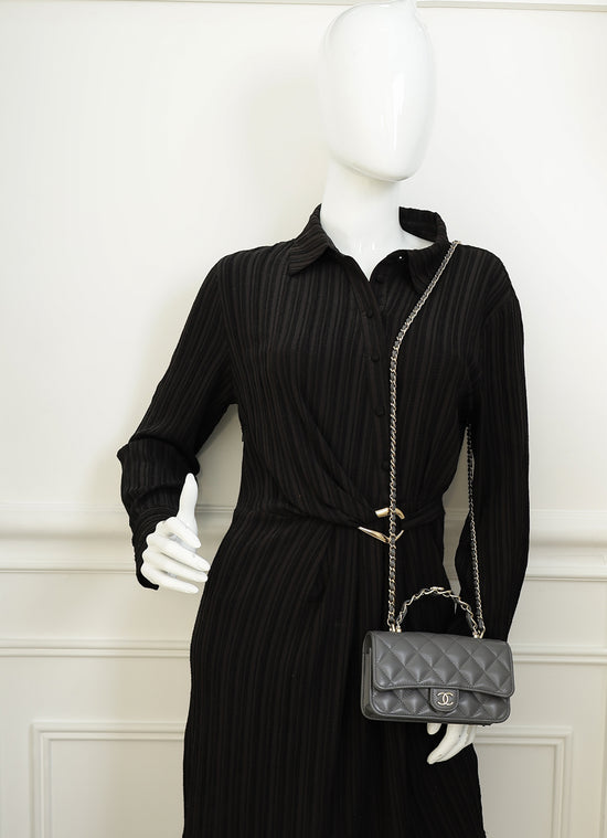 Chanel Grey CC Top Handle Flap Phone Holder With Chain