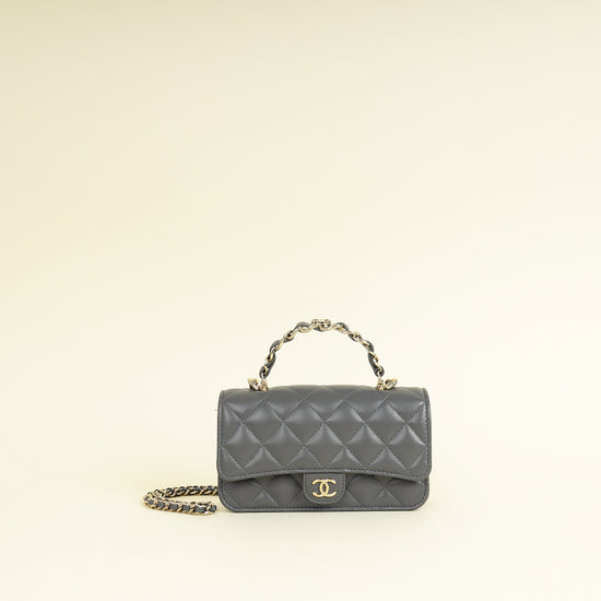 Chanel Grey CC Top Handle Flap Phone Holder With Chain