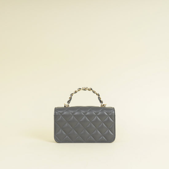 Chanel Grey CC Top Handle Flap Phone Holder With Chain