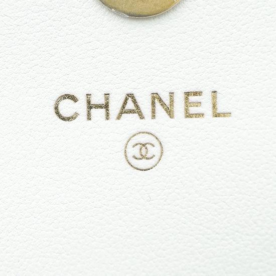 Chanel White CC Pearl Strap Phone Holder