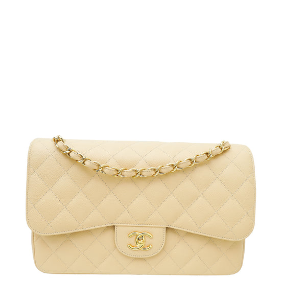 Chanel Beige Classic Double Flap Jumbo Bag