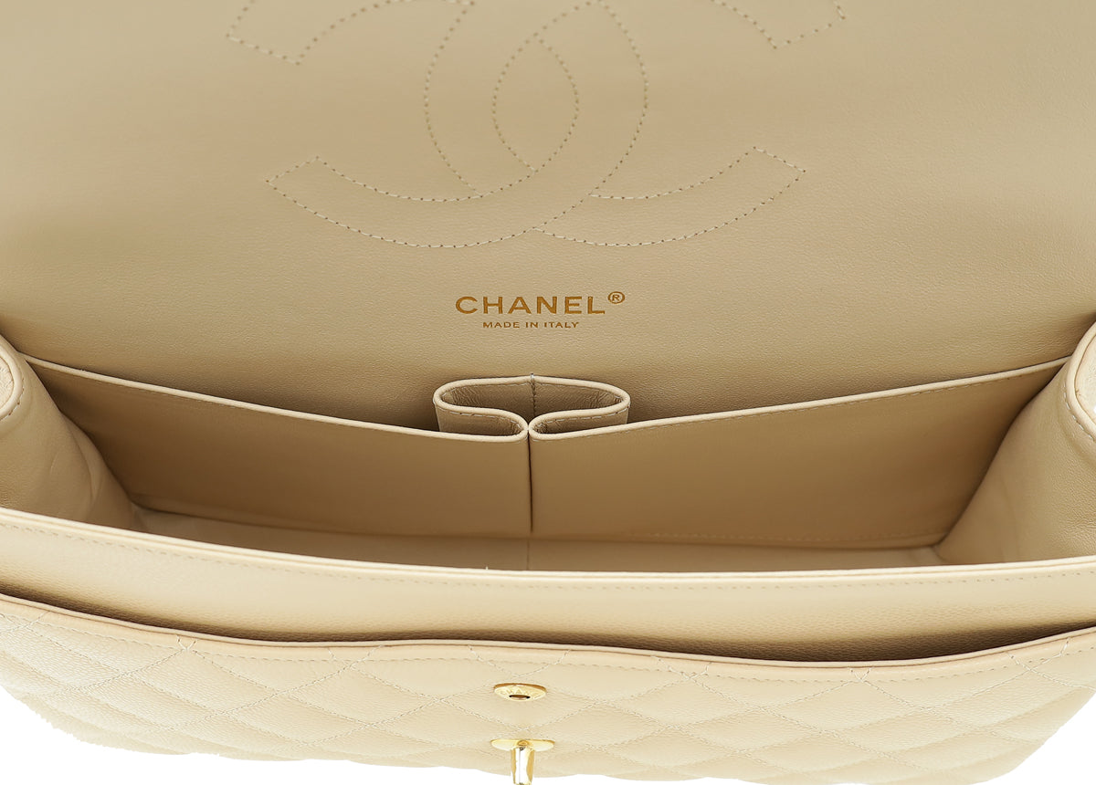 Chanel Beige Classic Double Flap Jumbo Bag