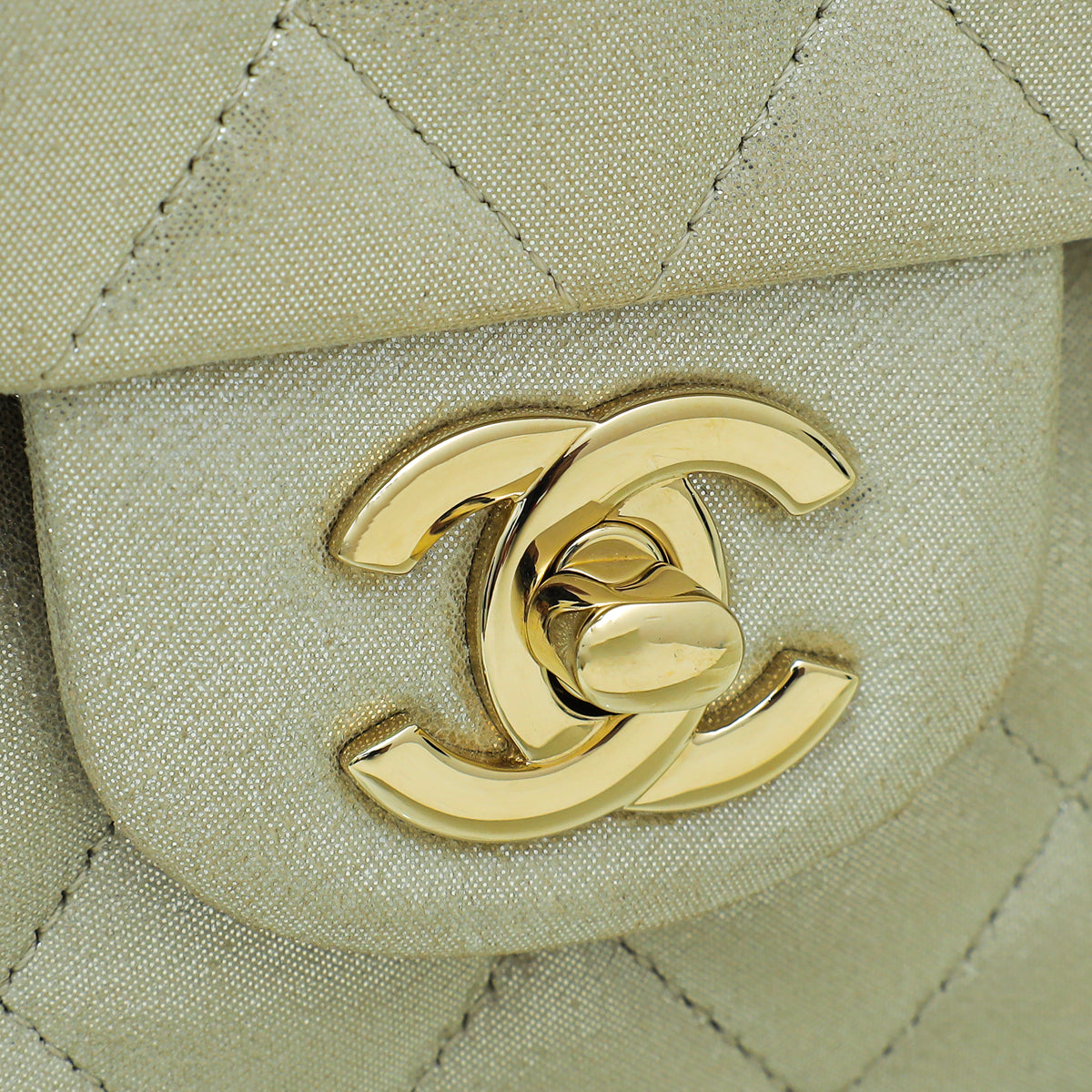 Chanel CC Metallic Champagne Double Flap Medium Bag