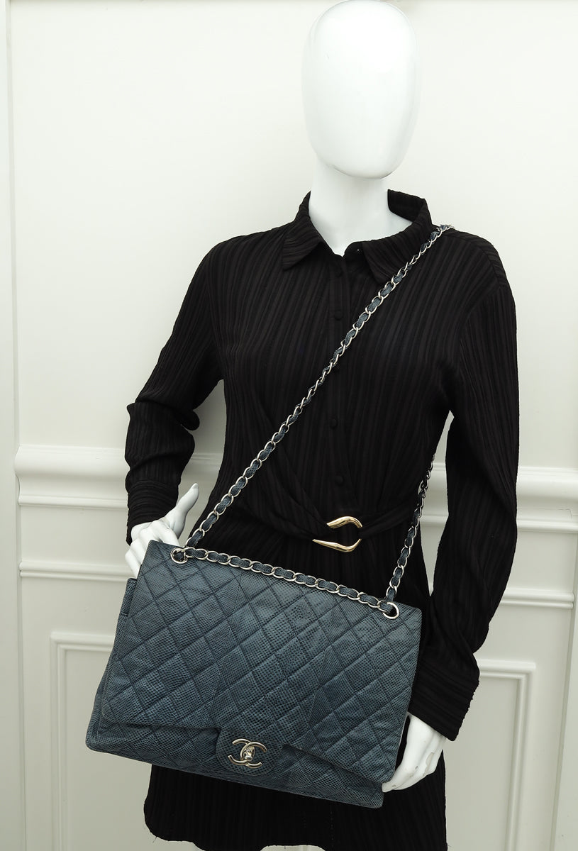 Chanel Blue Lizard Classic Double Flap Bag