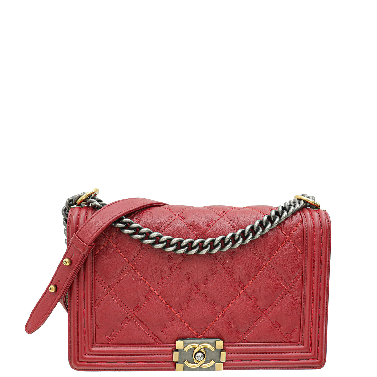 Chanel Red New Medium Double Stitch Boy-Chanel-THE CLOSET