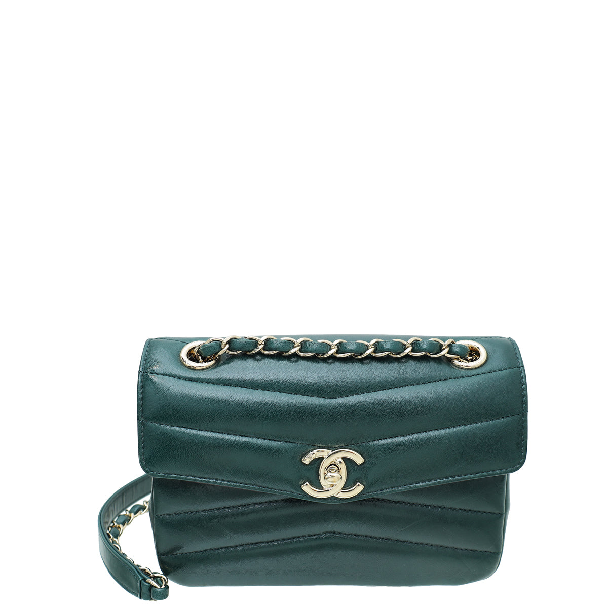 Chanel Forest Green Double Chevron Flap Bag