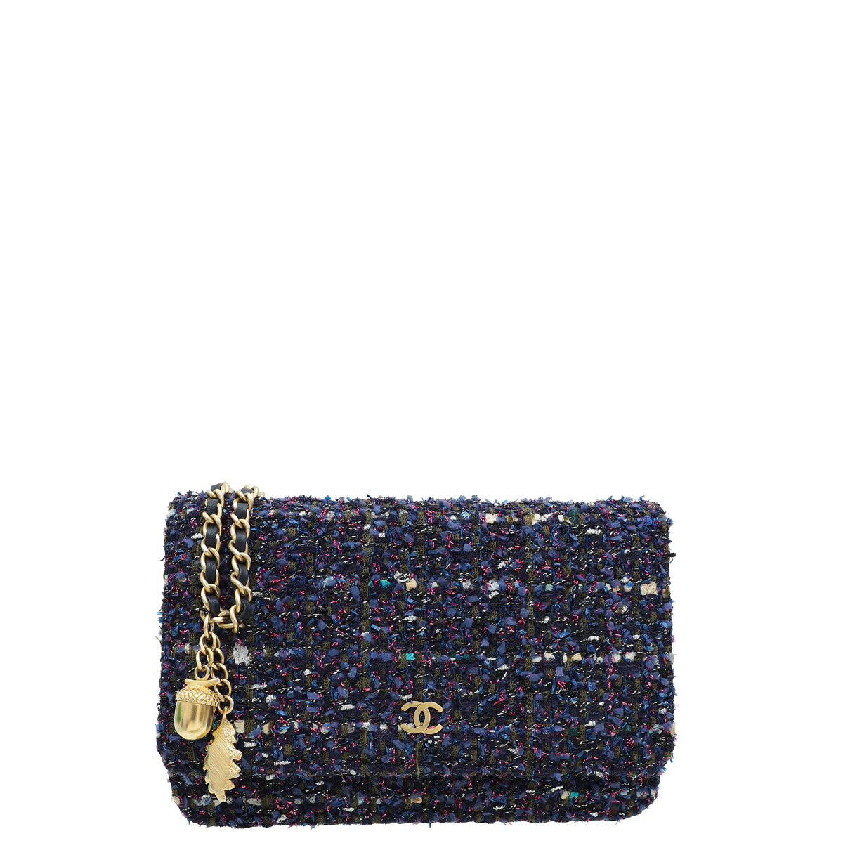 Chanel Navy Blue CC Classic Tweed Charms Wallet On Chain