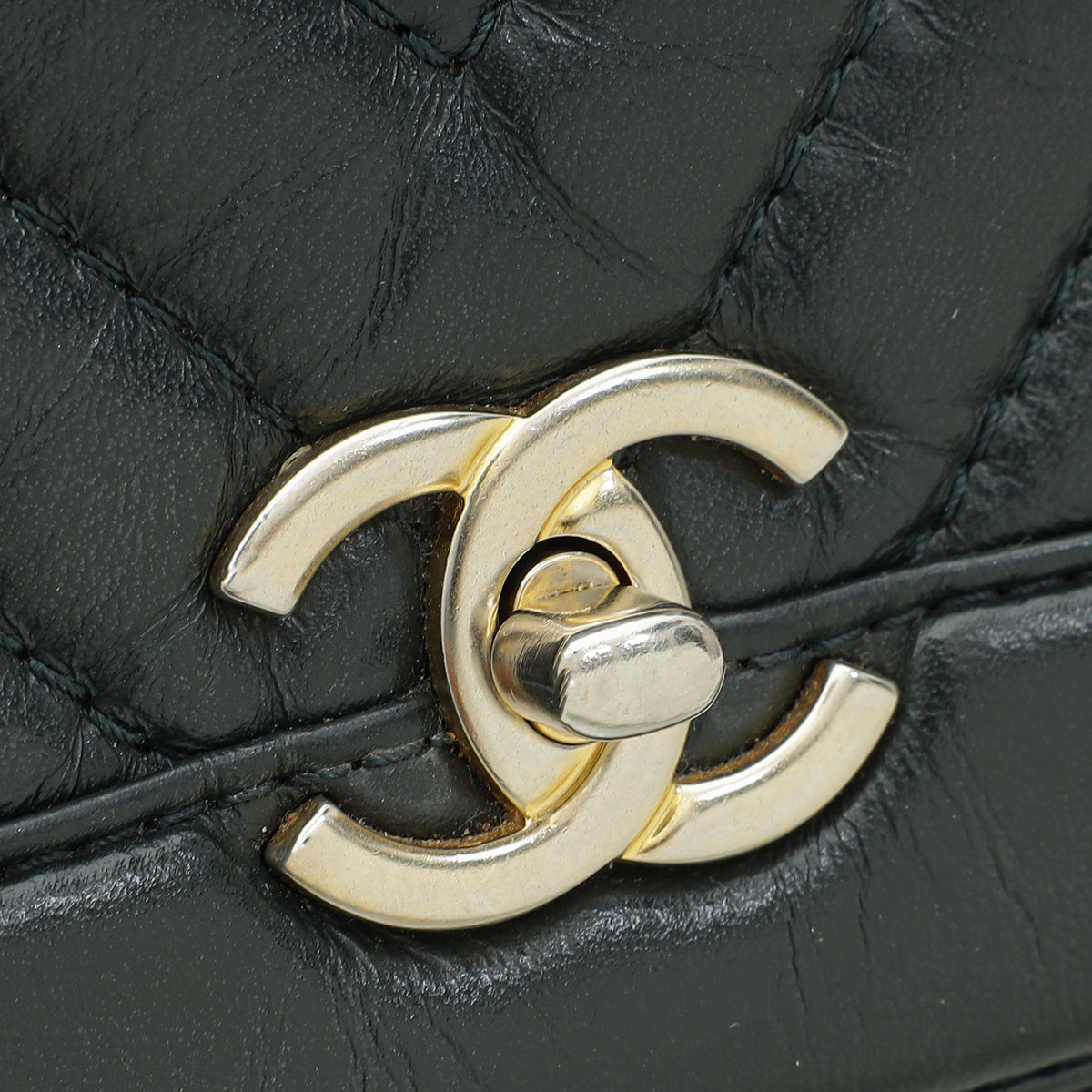 Chanel Dark Green CC Chevron Top Handle Bag