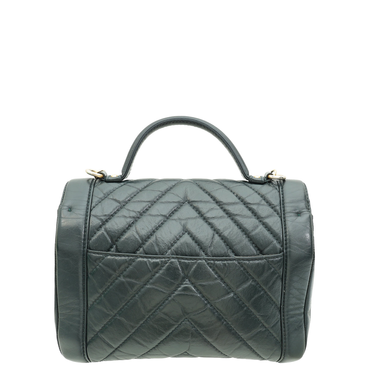 Chanel Dark Green CC Chevron Top Handle Bag