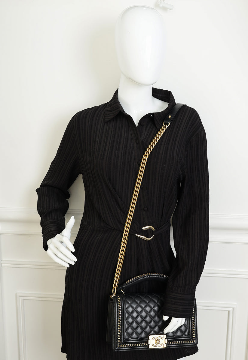 Chanel Black Le Boy Top Handle Medium Chain Bag