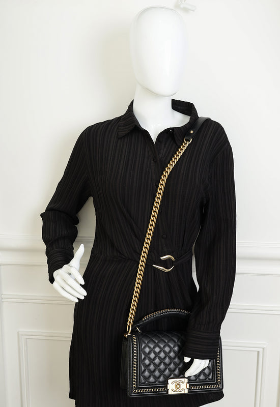 Chanel Black Le Boy Top Handle Medium Chain Bag