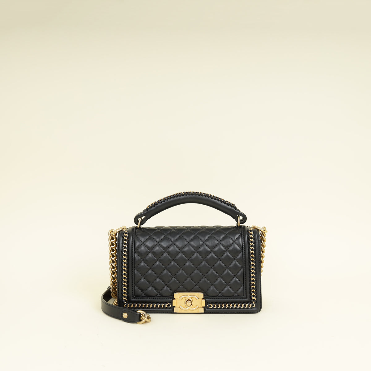 Chanel Black Le Boy Top Handle Medium Chain Bag