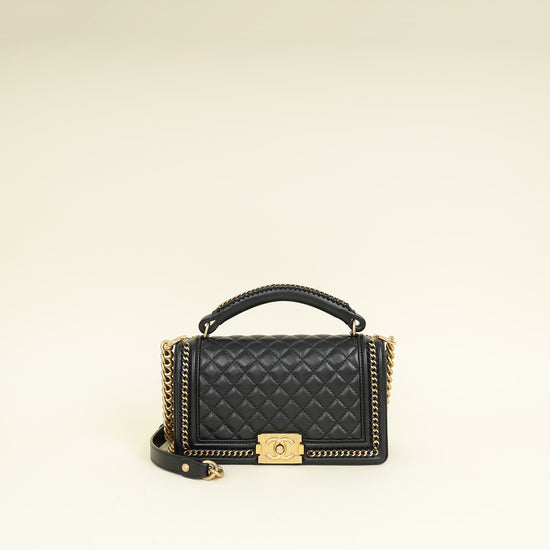 Chanel Black Le Boy Top Handle Medium Chain Bag
