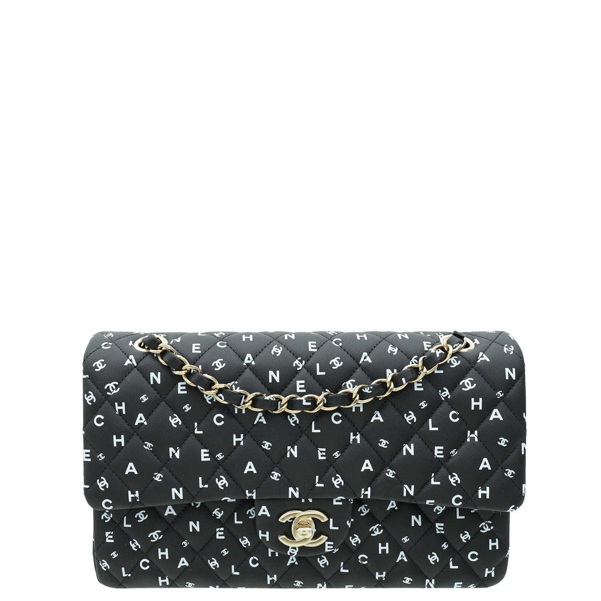 Chanel Black CC Classic 11.12 Letters Print Double Flap Medium Bag-Chanel-THE CLOSET