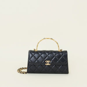 Chanel Black Enameled Top Handle Mini Chain Flap Bag