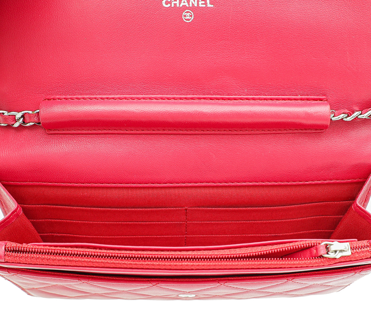 Chanel Red CC Classic Wallet on Chain