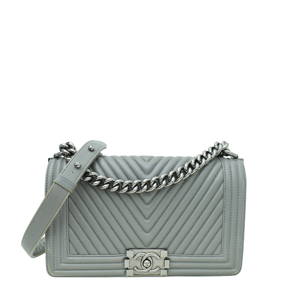 Chanel Grey Le Boy Chevron Beads Flap Medium Bag