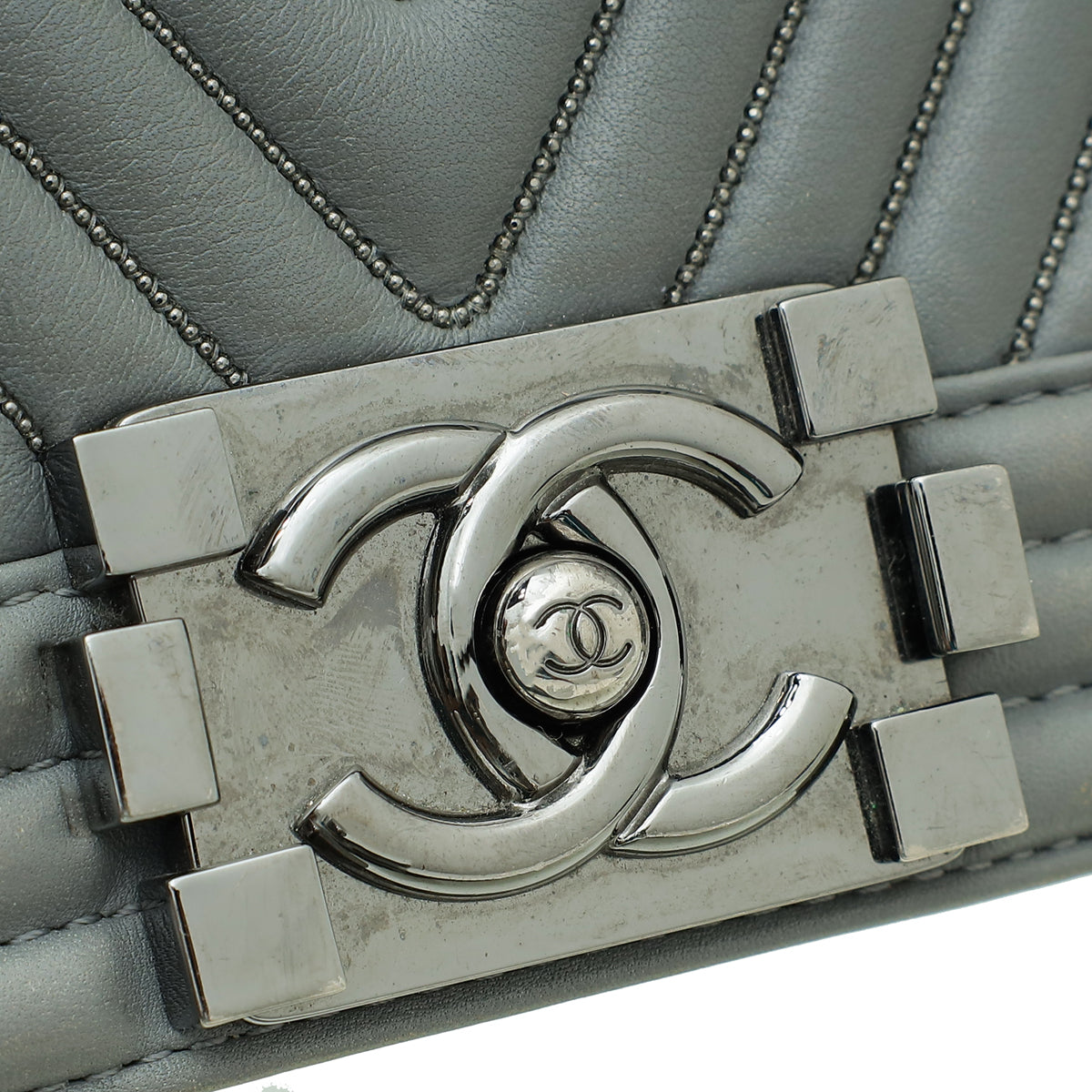 Chanel Grey Le Boy Chevron Beads Flap Medium Bag