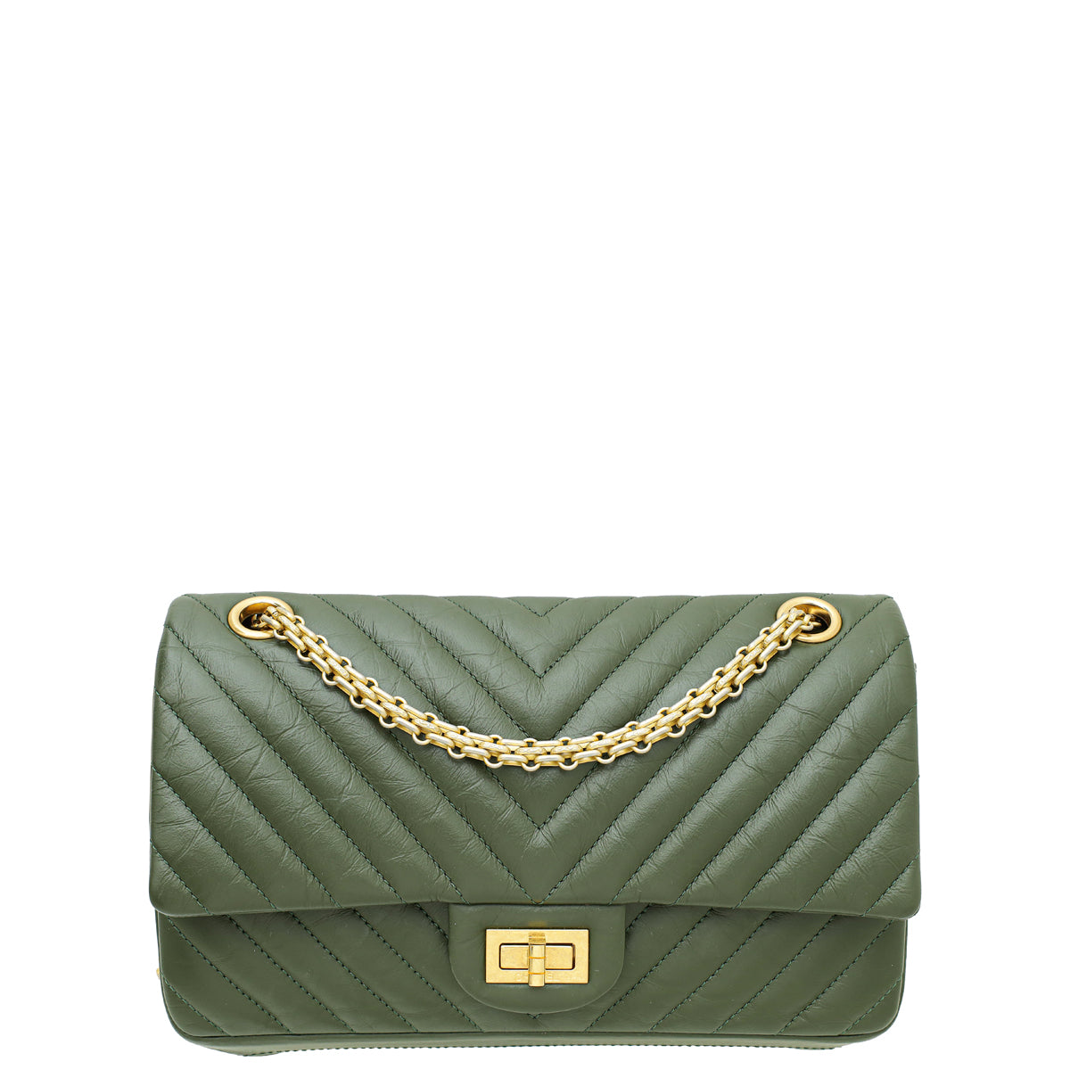 Chanel Olive Green 2.55 Reissue Chevron Double Flap 225 Medium Bag THE CLOSET