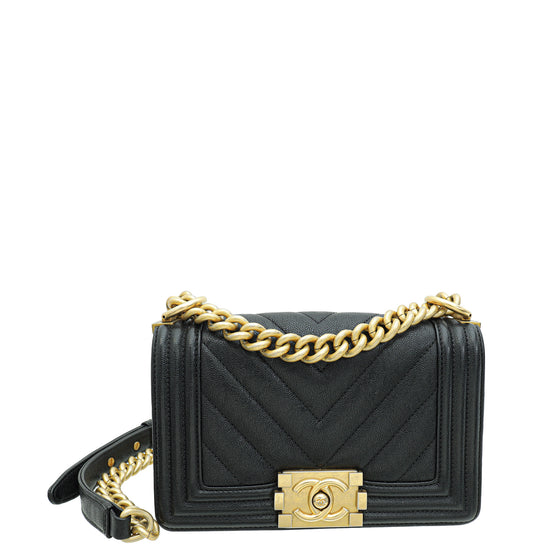 Chanel Black Chevron Le Boy Small Shoulder Bag