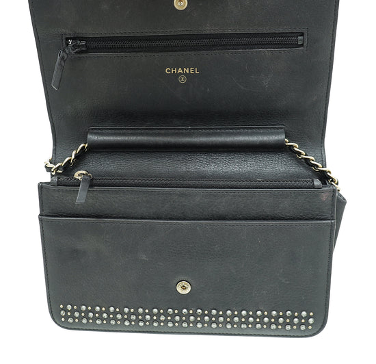 Chanel Black CC Crystal Embellished Wallet On Chain