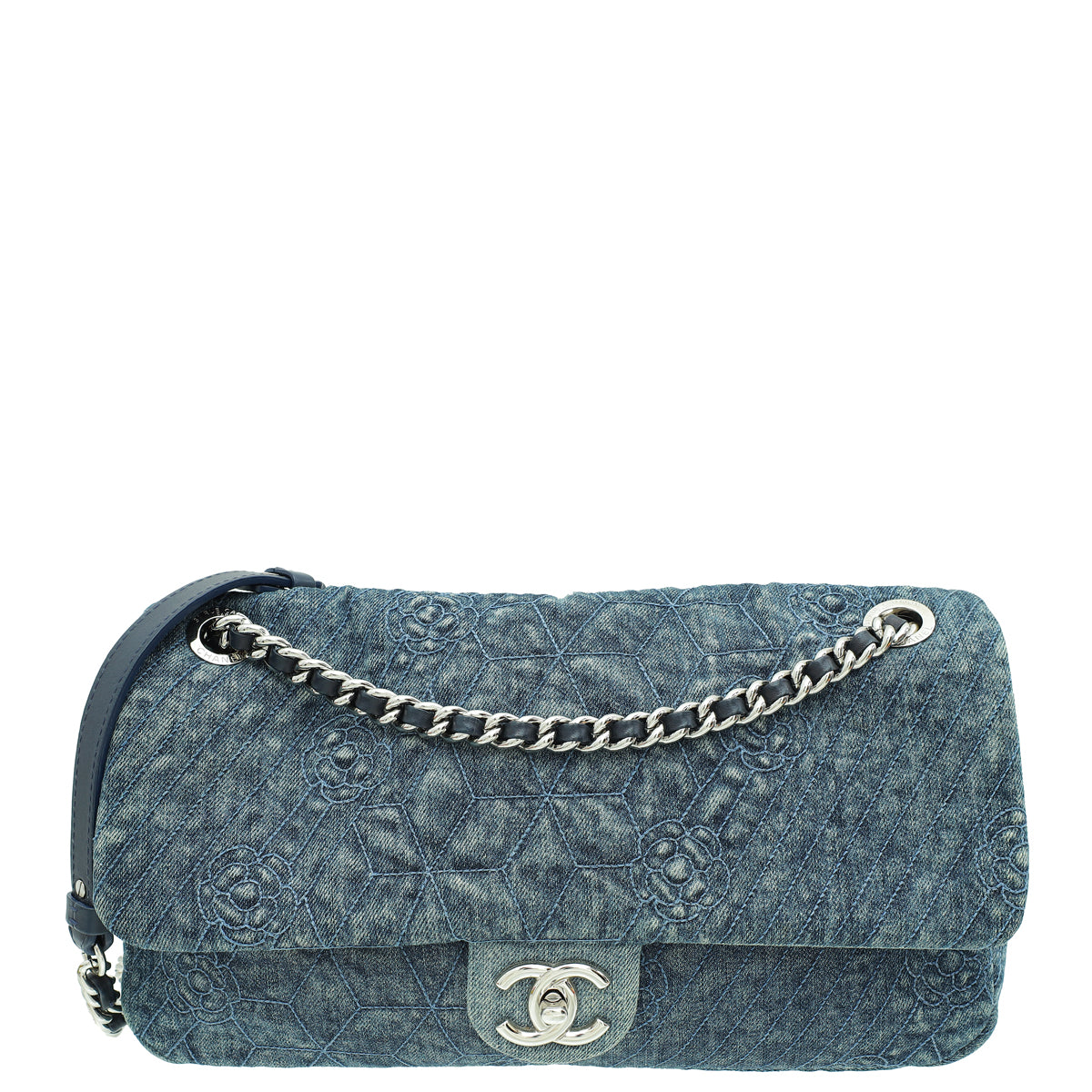 Chanel Blue CC Denim Camelia Embroidered Flap Bag-Chanel-THE CLOSET