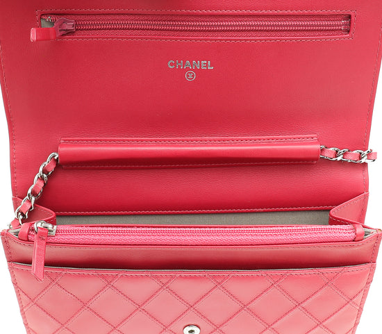 Chanel Dark Fuchsia CC Diamond Stitches Wallet On Chain