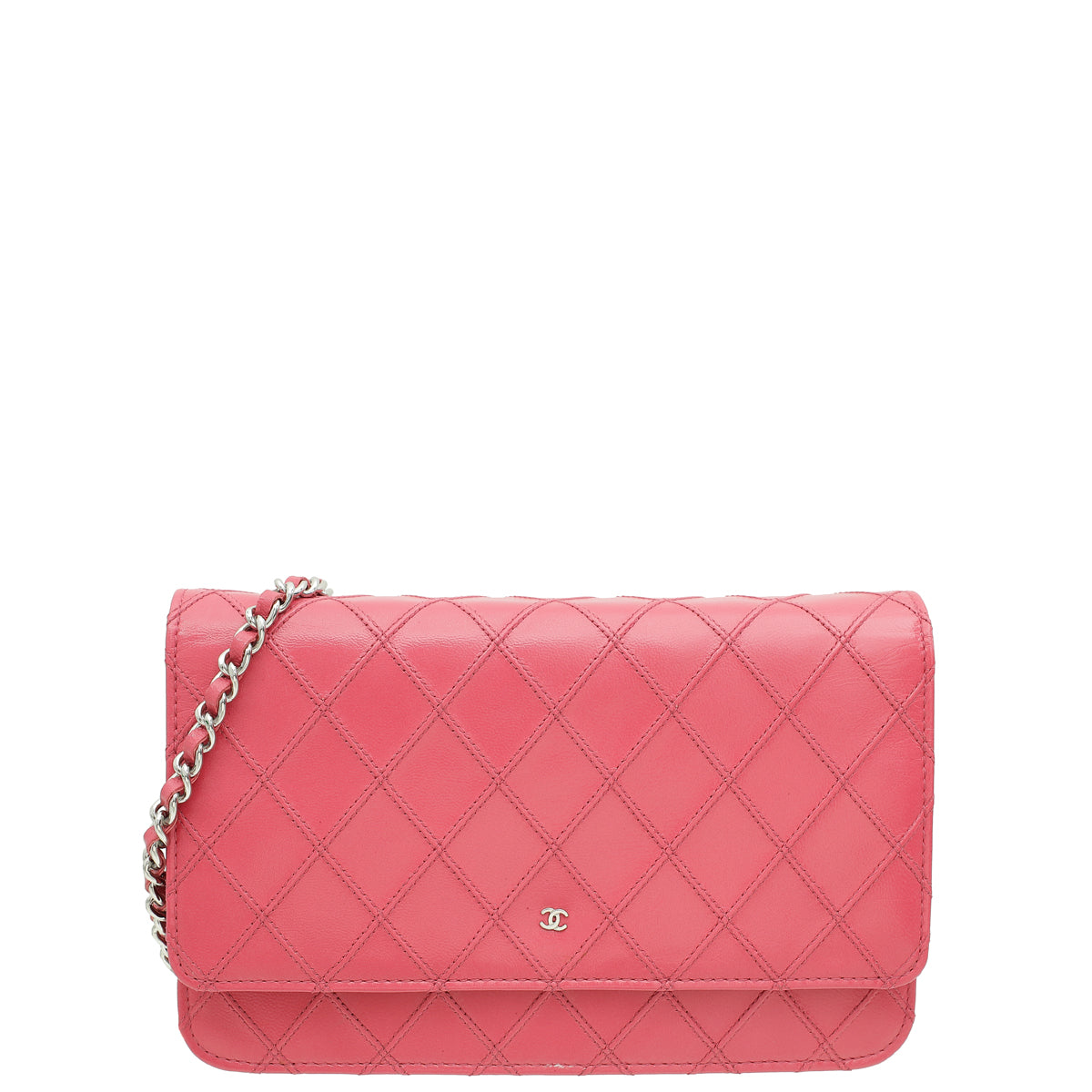 Chanel Dark Fuchsia CC Diamond Stitches Wallet On Chain