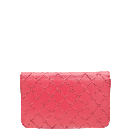 Chanel Dark Fuchsia CC Diamond Stitches Wallet On Chain