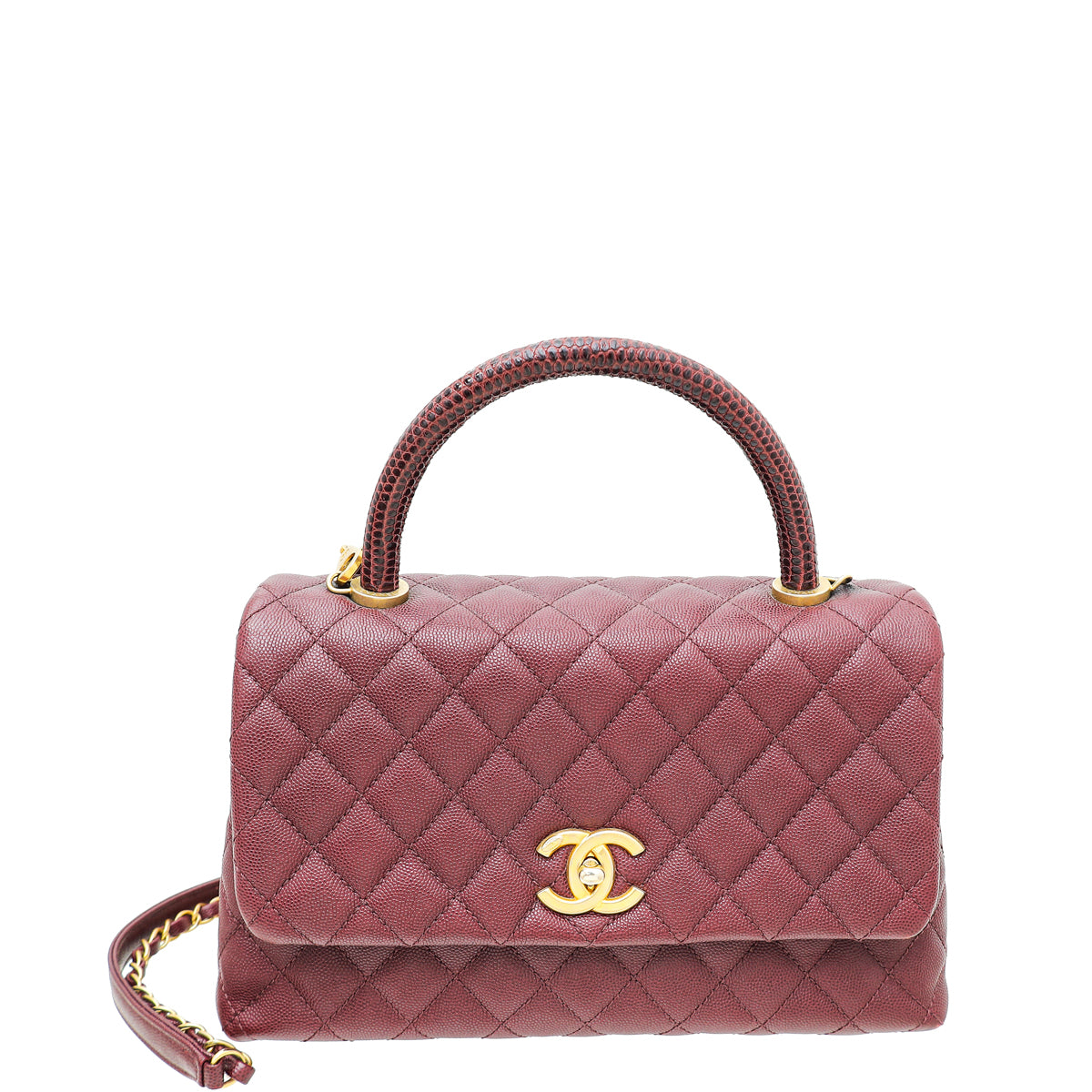 Chanel Burgundy CC Coco Handle with Lizard Handle Small Bag-Chanel-THE CLOSET
