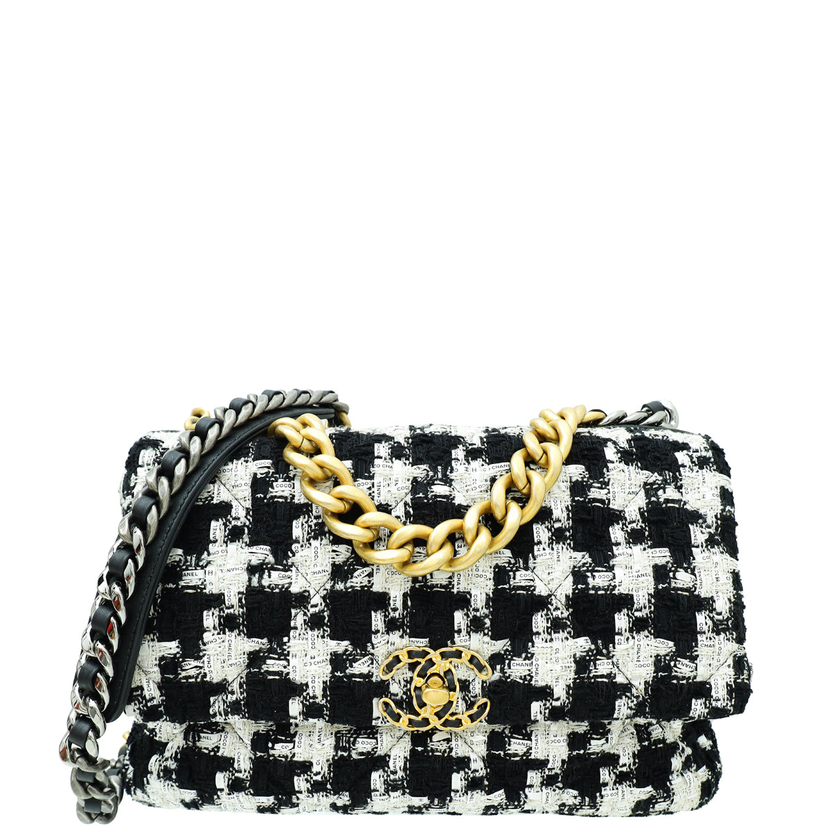 Chanel Bicolor Tweed Ribbon Quilted 19 Flap Large Bag
