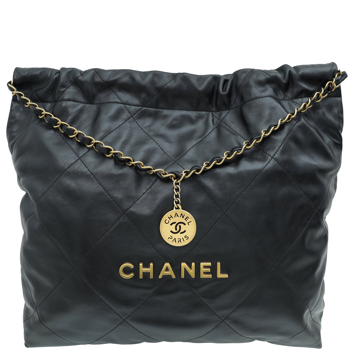 Chanel Black 22 Small Shiny Hobo Bag