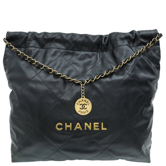 Chanel Black 22 Small Shiny Hobo Bag